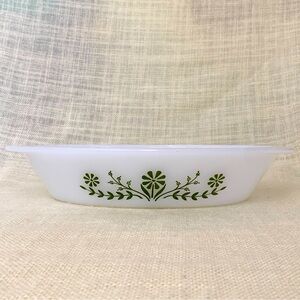 Vintage Glasbake Green Crazy Daisy Spring Blossom Divided Casserole Dish